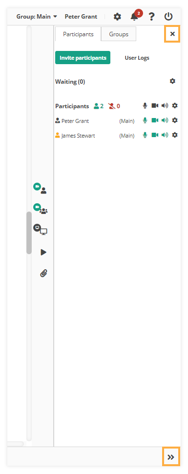 Participant Controls in the Virtual Classroom: Hide or show Participants' list