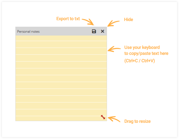 Virtual Classroom Functional Windows: The personal notes allow you to take notes during the lesson as they're private and only for you to see