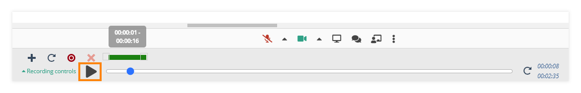 Interactive recordings: Pressing the Play button will initiate the playback of the session