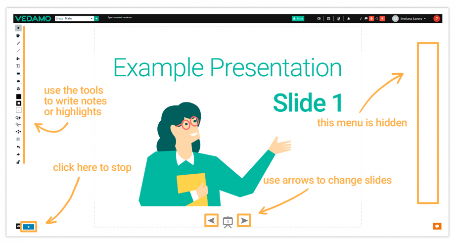 Presentation mode in the Virtual Classroom Presentation mode in the virtual classroom and how it looks