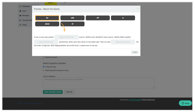 Select the preview mode of the questions