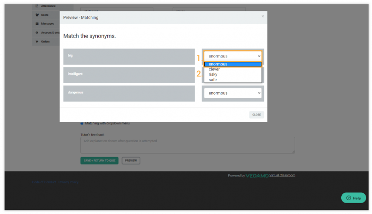 Preview mode - matching questions