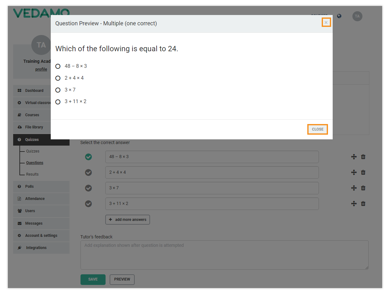 LMS Quizzes - Creation and Settings: Preview your question