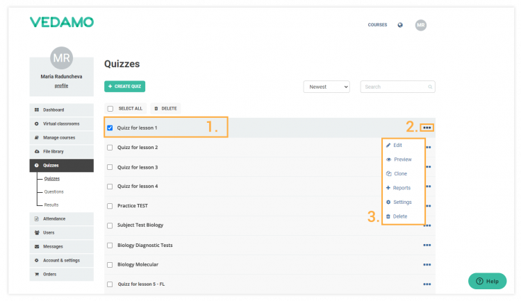 Quizzes additional options
