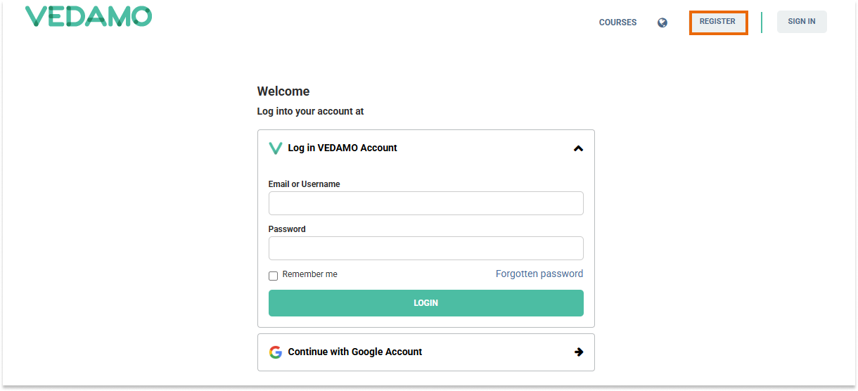 LMS Registration for users: LMS Registration for users button