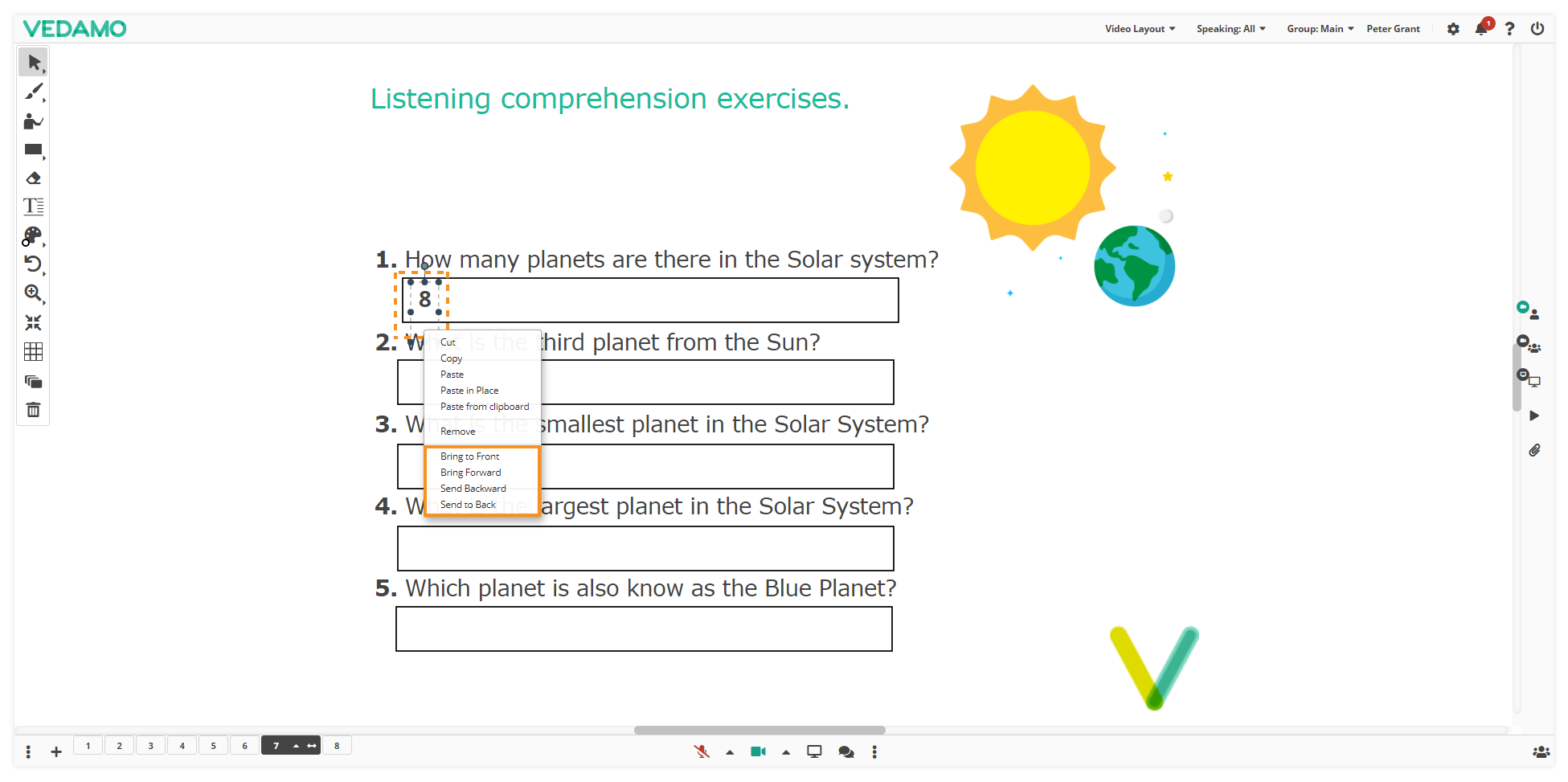 Virtual Classroom Online Whiteboard Tools: Use the right mouse click in order to open the additional menu