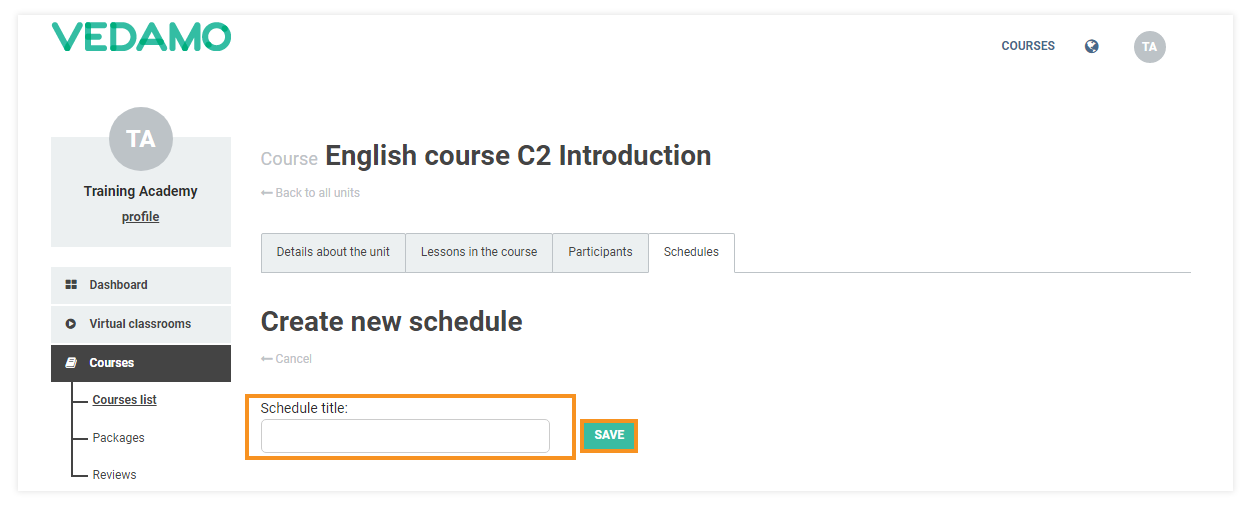LMS Course Schedule: Create new LMS course schedule 