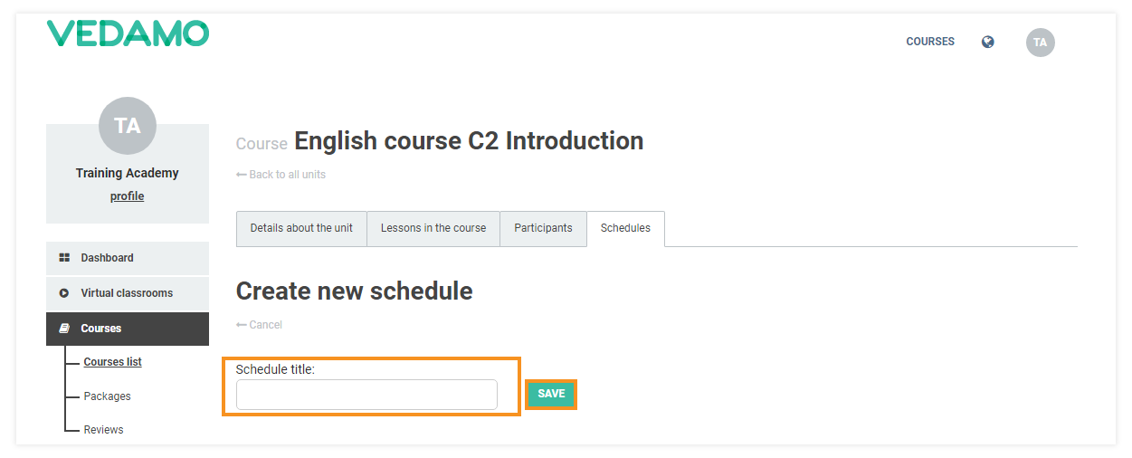 LMS Course Schedule LMS Course Schedule: Create new LMS course schedule