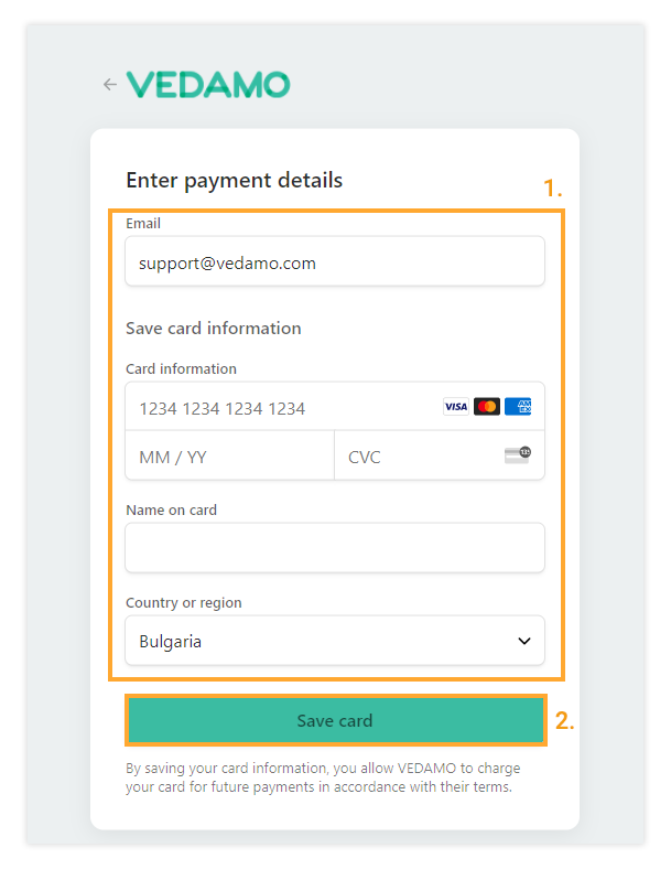 Adding and saving the Credit/Debit card 