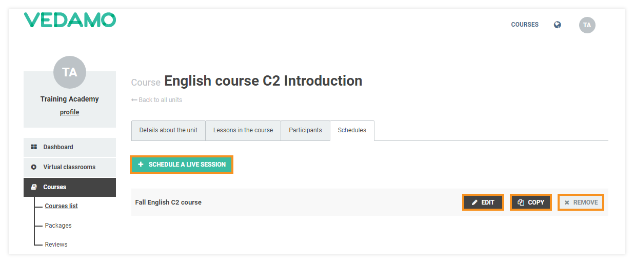 LMS Course Schedule LMS Course Schedule: LMS Course Schedule menu
