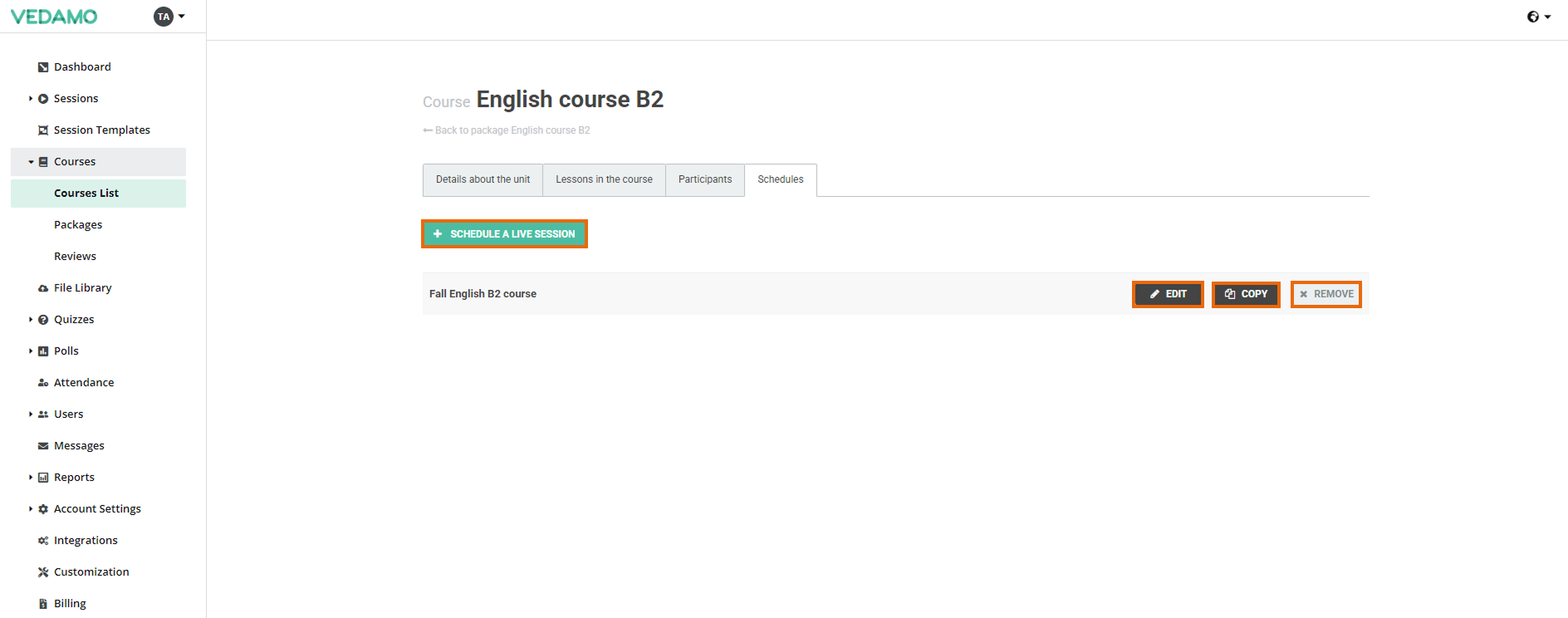 LMS Course Schedule LMS Course Schedule: LMS Course Schedule menu