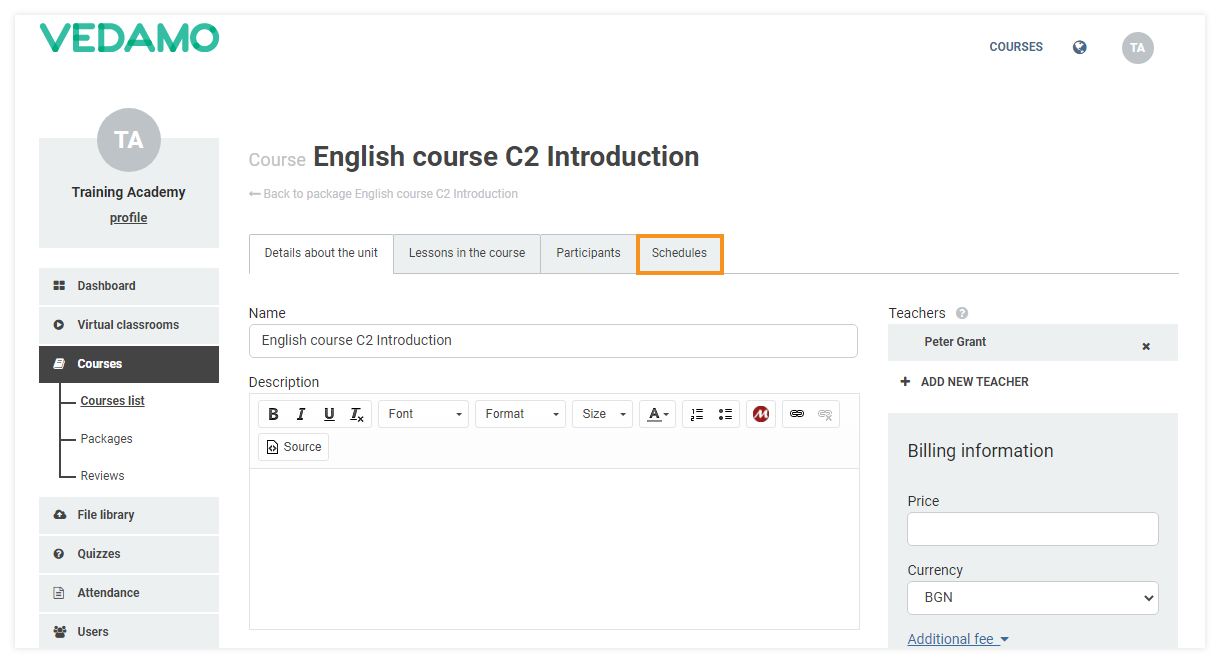 LMS Course Schedule: LMS Couse Schedule location