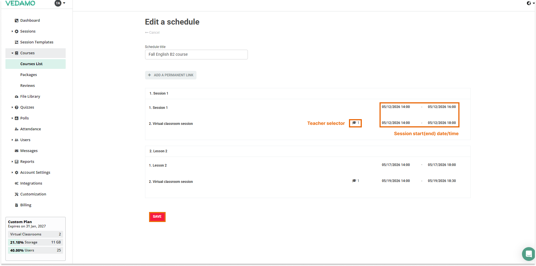 LMS Course Schedule LMS Course Schedule: Edit a schedule