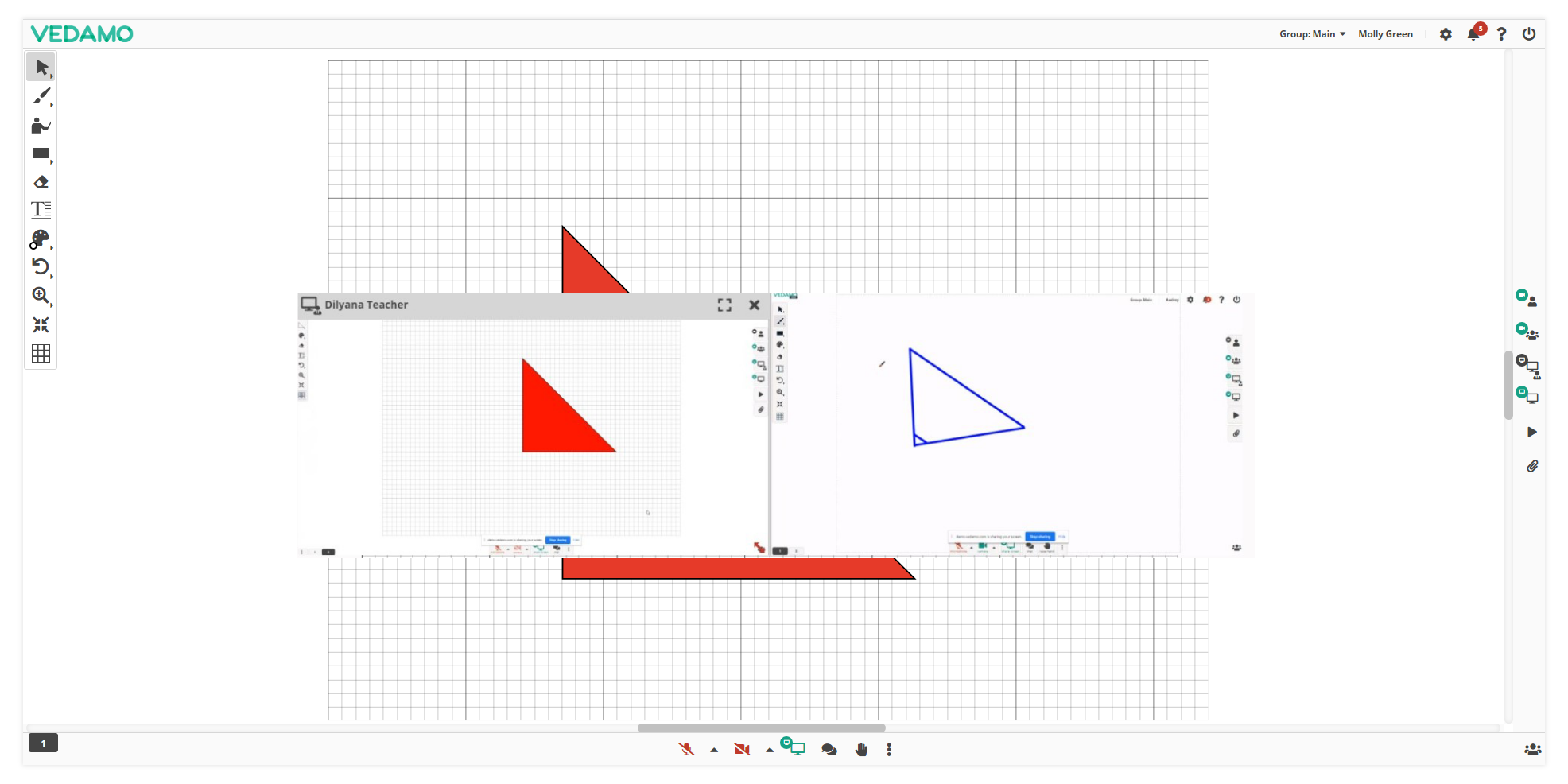 Virtual Classroom Functional Windows: Example of the Double Screen Share option