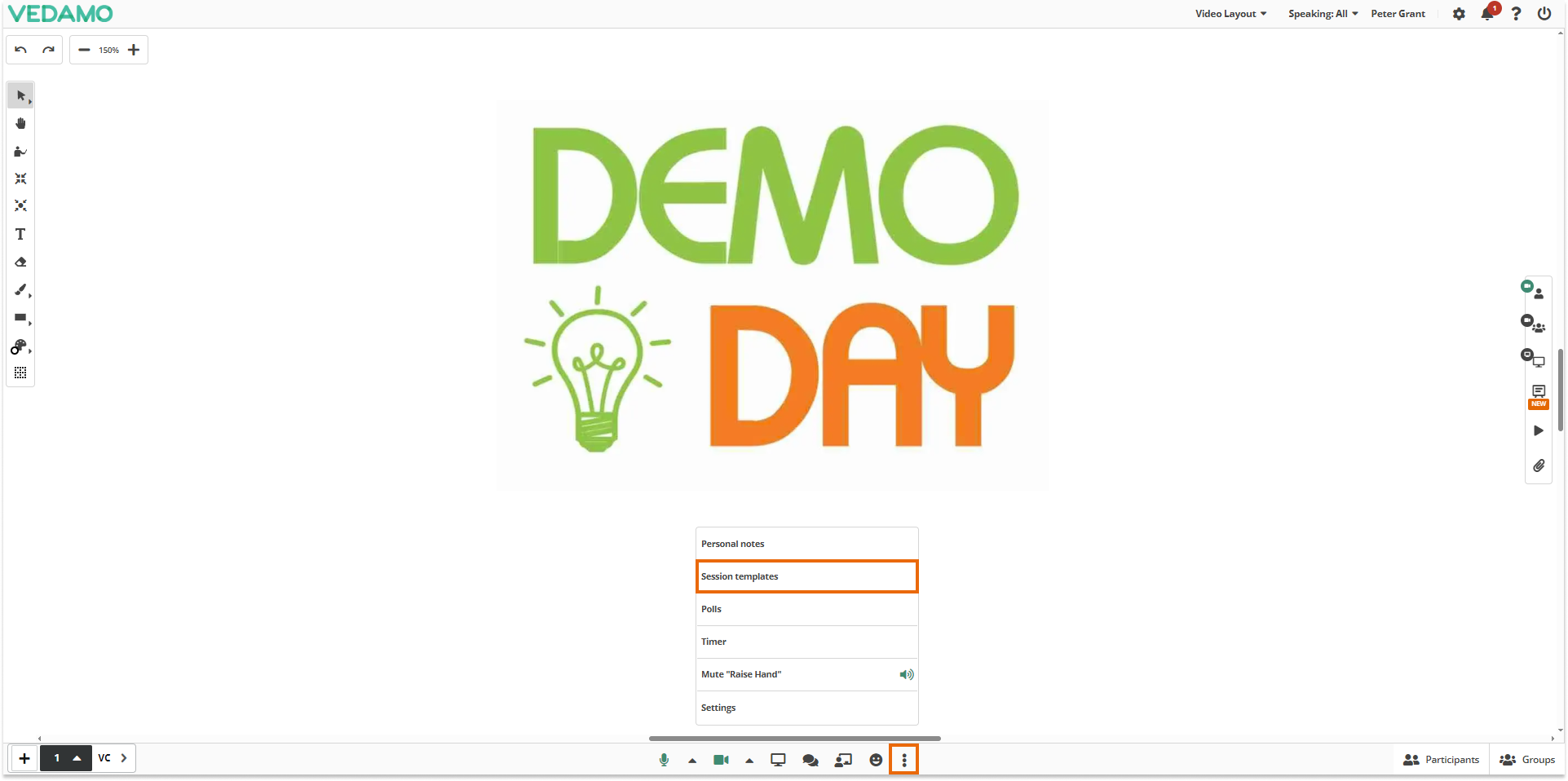 Templates management in the LMS: Location of the "Session templates" in the Virtual classroom