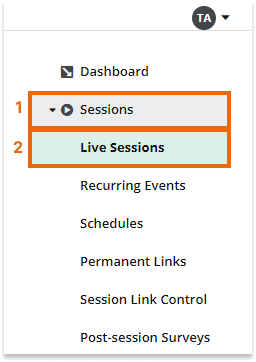 Stand-alone Virtual Classrooms in the LMS: The Virtual Sessions menu will open a list of past and ongoing Virtual rooms