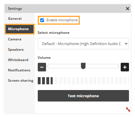 Virtual Classroom Notifications and Permissions: Microphone Settings