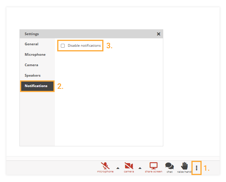 Participant Controls in the Virtual Classroom: The Participants can disable all notifications from their side Participant Controls in the Virtual Classroom: The Participants can disable all notifications from their side