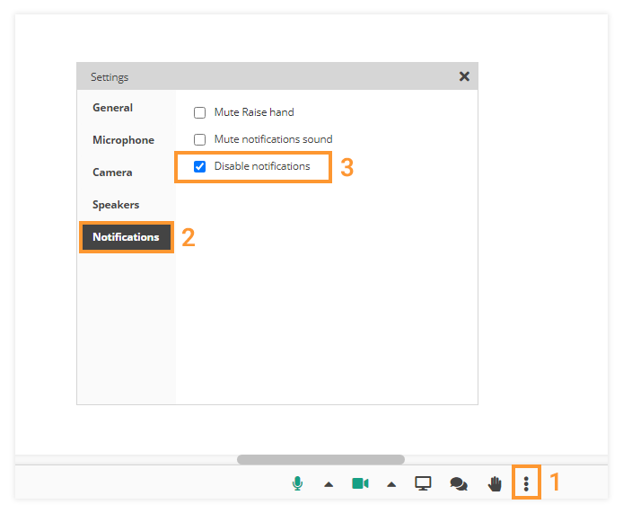 Participant Controls in the Virtual Classroom: The Participants can disable all notifications from their side