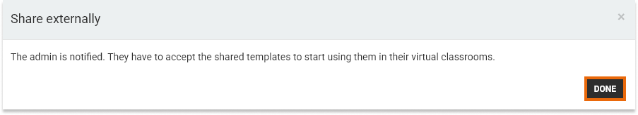 Templates management in the LMS: Final step of the external share process