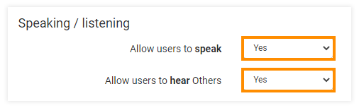 Virtual Classroom Advanced Settings: Speaking and listening settings