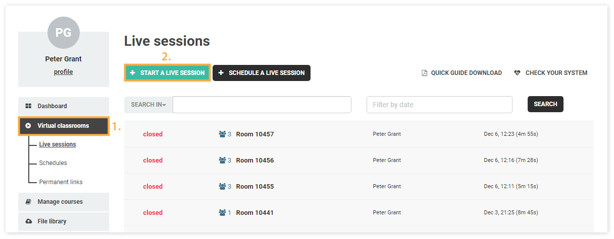 Virtual Classroom Advanced Settings: Before accessing the Advanced settings you will have to follow through with the virtual classroom opening procedure as usual