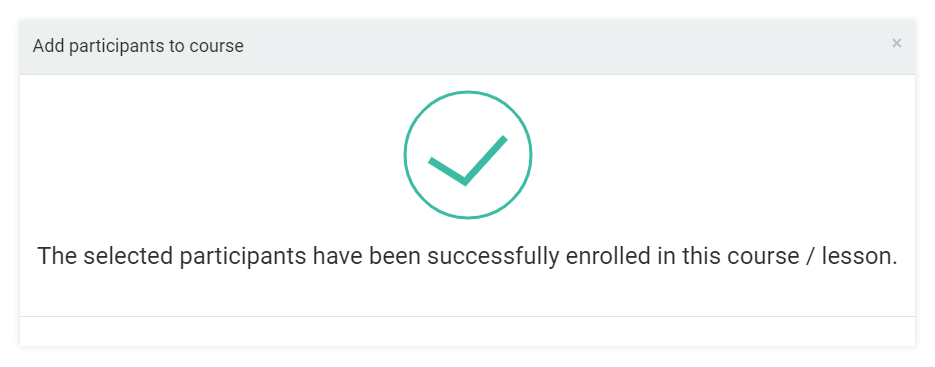 How do I add participants to my course: Success message