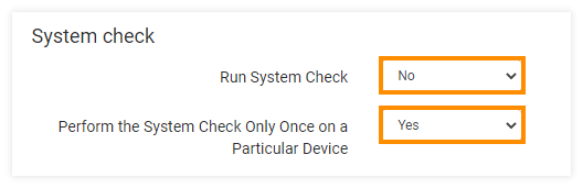 Virtual Classroom Advanced Settings: System Check settings