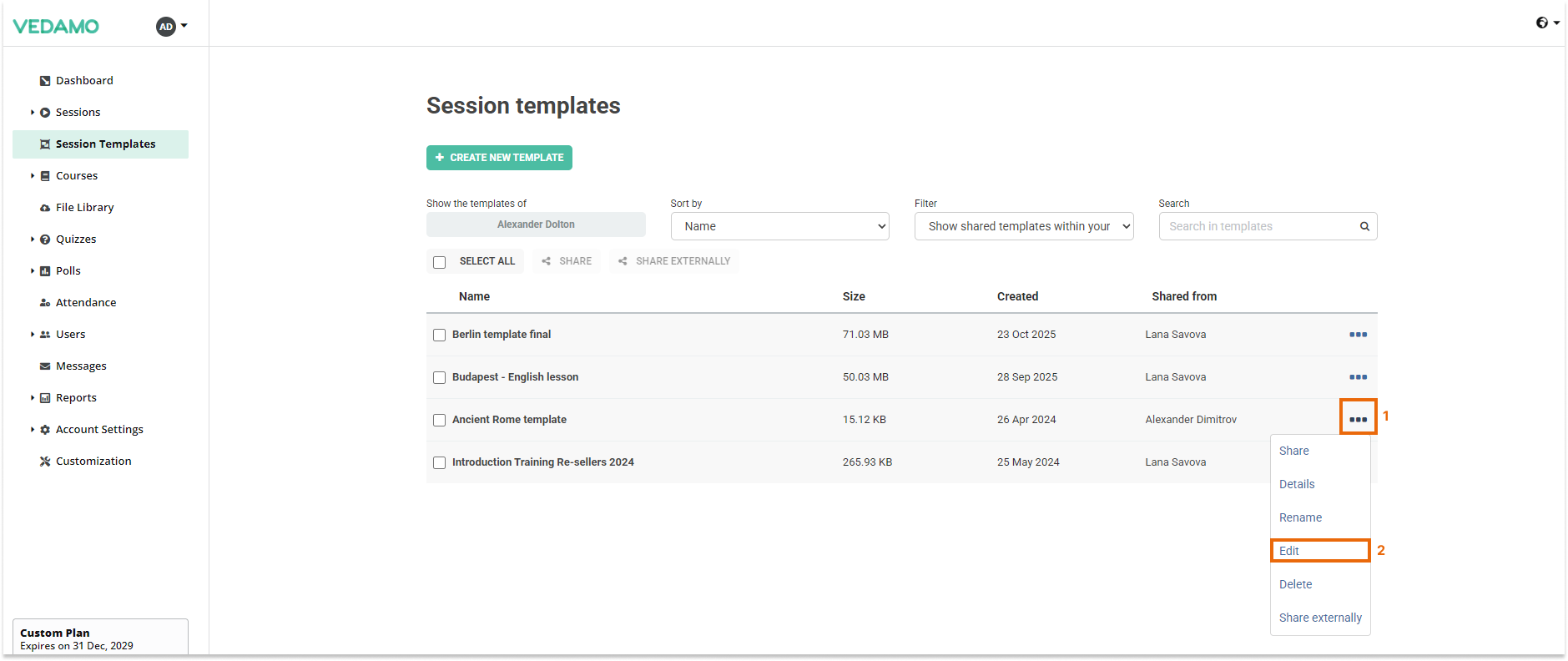 Virtual Classroom Templates: Edit a Template Virtual Classroom Templates: Edit a Template