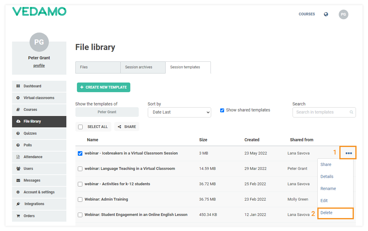 Templates management in the LMS Delete a Template