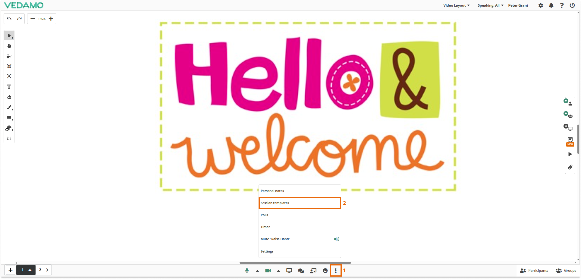 Virtual Classroom Templates: Location of the "Session templates" in the Virtual classroom