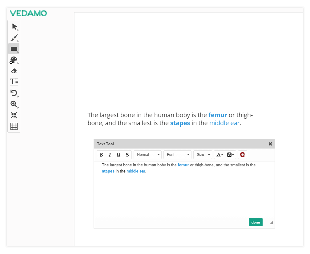 Virtual Classroom Online Whiteboard Tools: To edit an existing text click on it with the mouse to open the Text Editor