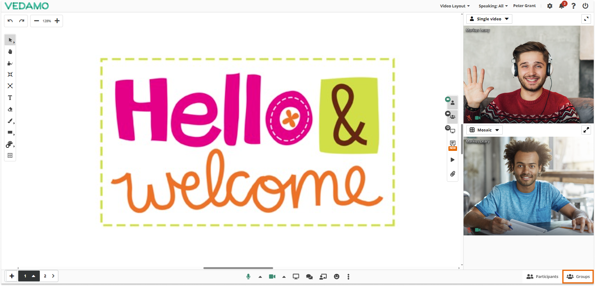 Virtual Classroom Breakout Rooms: Location of the Groups button