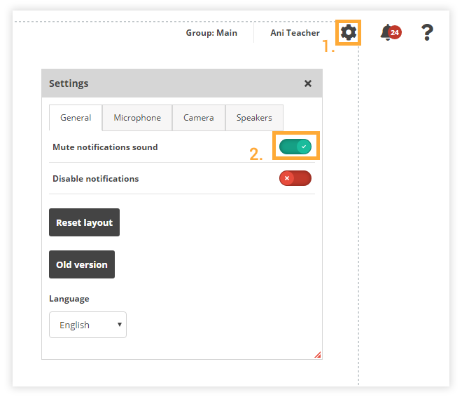 Mute Notifications The Mute button functionality mutes all sounds in the room