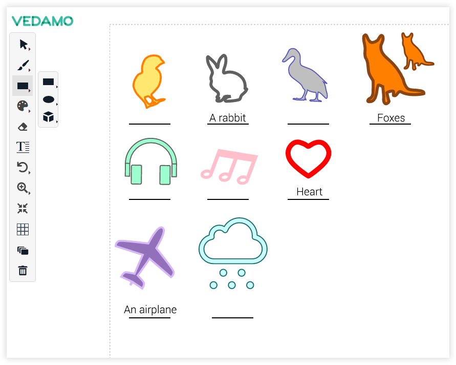 Virtual Classroom Online Whiteboard Tools: The shape library provides a number of pre-defined elements you may use during your lessons