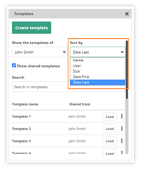 Virtual Classroom Templates: Sort by option