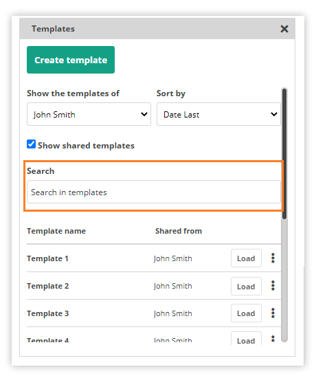 Virtual Classroom Templates: Search bar
