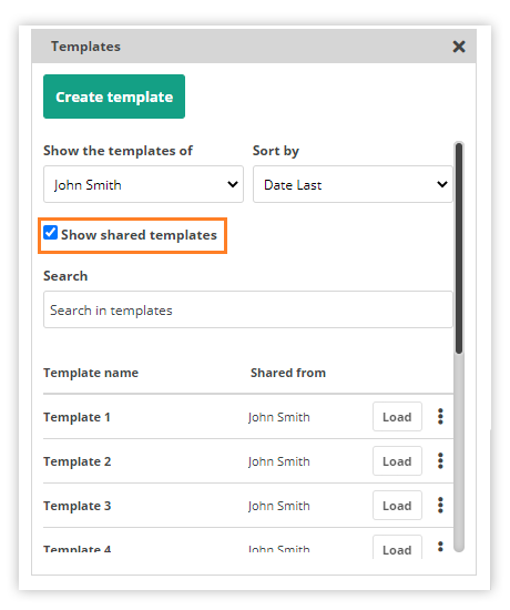 Virtual Classroom Templates: Show shared templates option