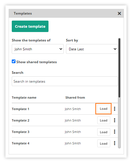 Virtual Classroom Templates: Load option