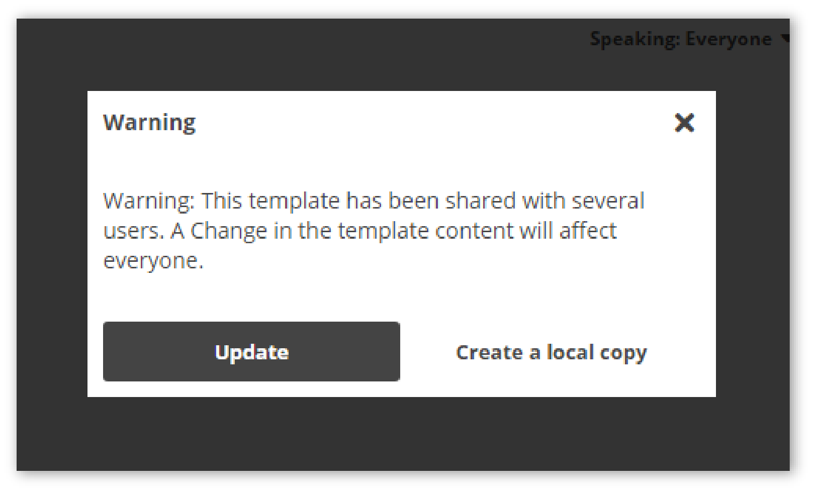 Virtual Classroom Templates: Update warning