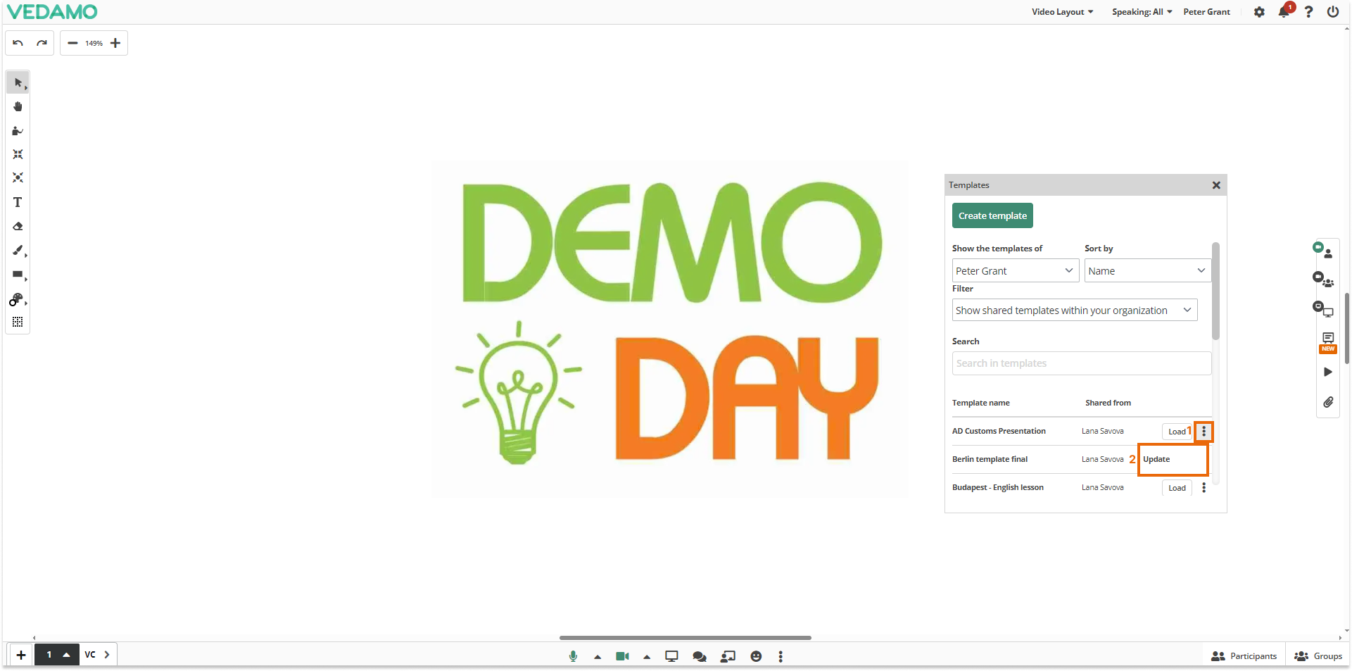 Templates management in the LMS: When all the changes have been done, just click on the "Update" button to save the changes.
