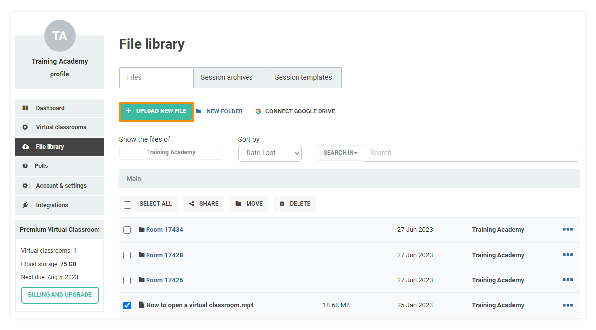 Virtual Classroom File Library: You can view the files from the File library