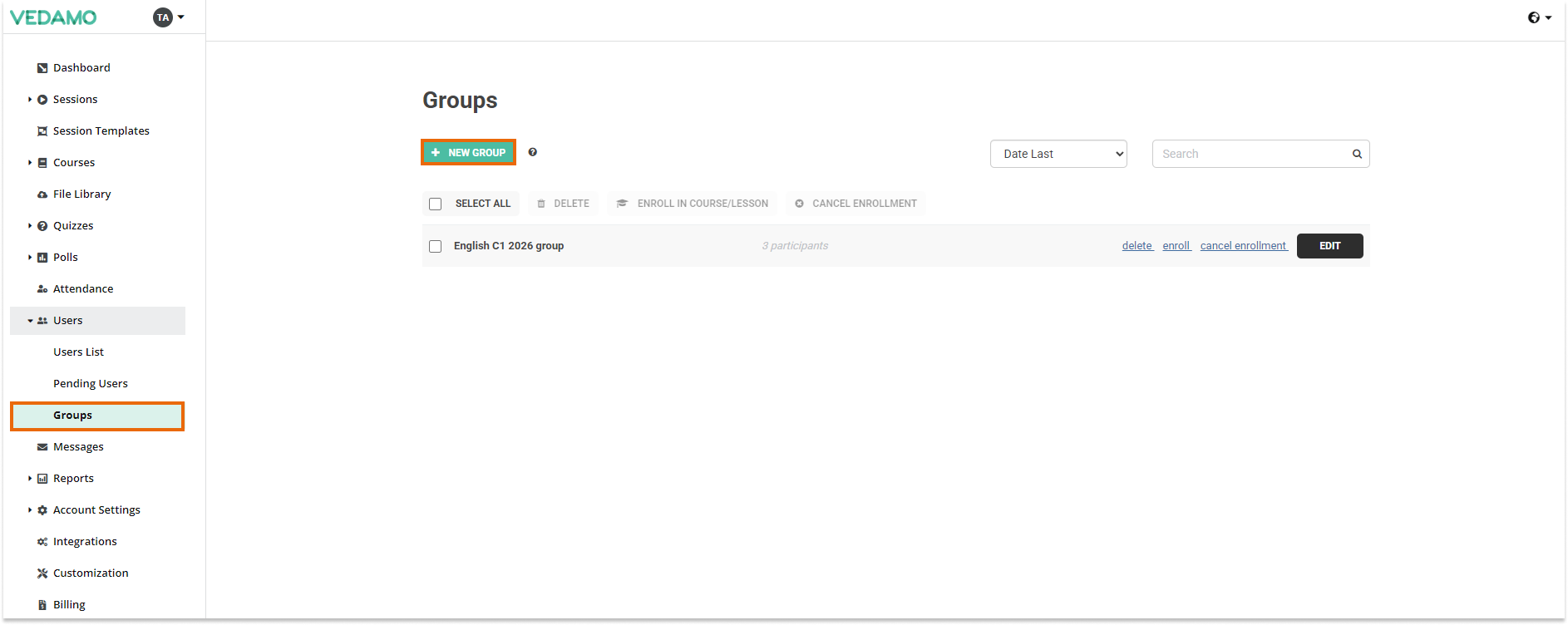 LMS User Groups: LMS User Groups menu location