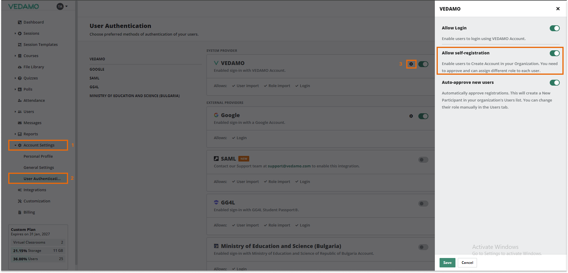 LMS Registration for users: User registration is allowed setting