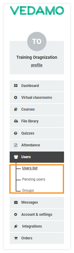 Add participants in your LMS course: Go to the Users menu to add participants in your LMS course