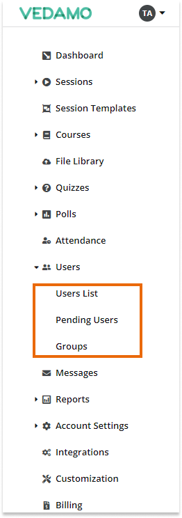 Users menu allows you to add participants in your LMS course Add participants in your LMS course: Go to the Users menu to add participants in your LMS course