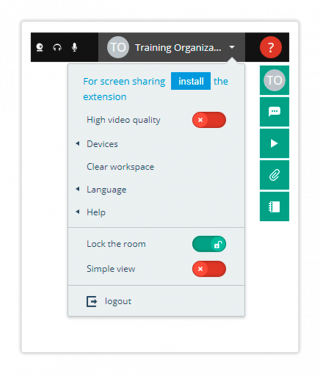 Virtual Classroom Dropdown menu Share screen functionality before download