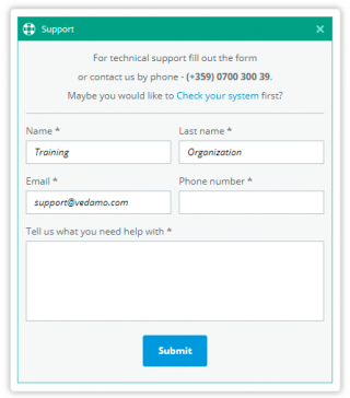 Virtual Classroom Dropdown menu Contact us form in the Virtual Classroom