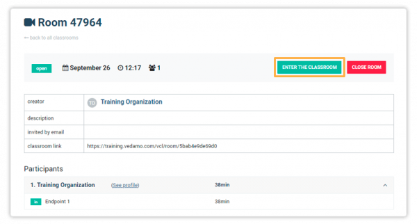Virtual Classroom Dropdown menu Click on Enter the Classroom to Re-enter the live session