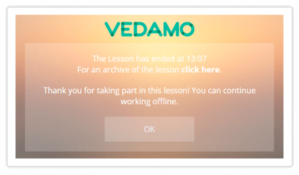 Virtual Classroom Dropdown menu Lesson summary after it finishes